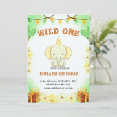 Wild One Cute Elephant 1er anniversaire Invitation (Debout devant)