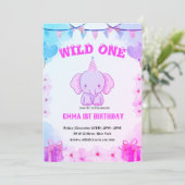 Wild One Cute Elephant 1st Birthday Invitation (Debout devant)