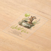 Wild One Cute Giraffe 1st Birthday Boho Animal Acryl Uitnodigingen (Laagn)