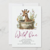 Wild One Cute Giraffe 1st Birthday Boho Animal Kaart (Voorkant)