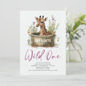 Wild One Cute Giraffe 1st Birthday Boho Animal Kaart (Staand voorkant)