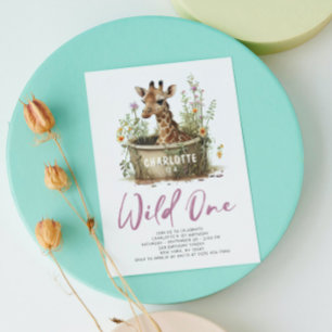 Wild One Cute Giraffe 1st Birthday Boho Animal Kaart