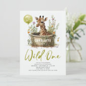 Wild One Cute Giraffe 1st Birthday Foto Dier Kaart (Staand voorkant)