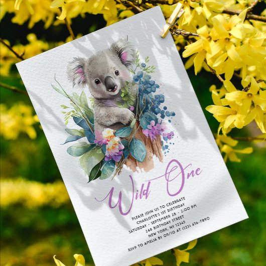Wild One Cute Koala 1st Birthday Foto Animal Kaart
