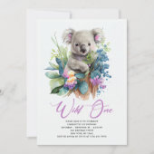 Wild One Cute Koala 1st Birthday Foto Animal Kaart (Voorkant)