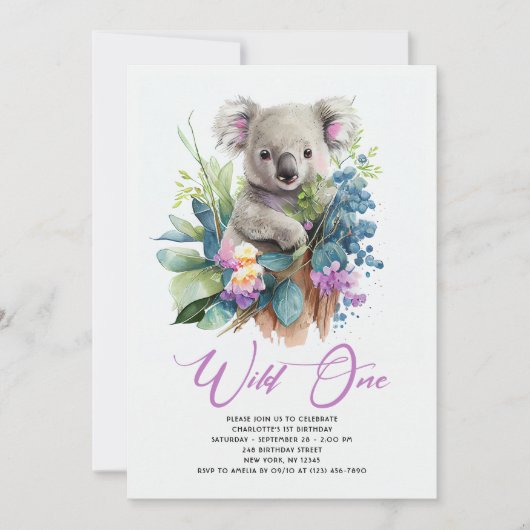 Wild One Cute Koala 1st Birthday Foto Animal Kaart (Voorkant)
