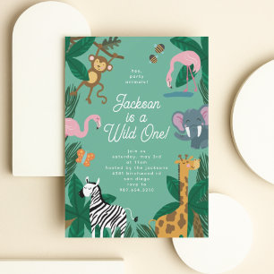 Wild One Cute Party Animal Invitation Kaart