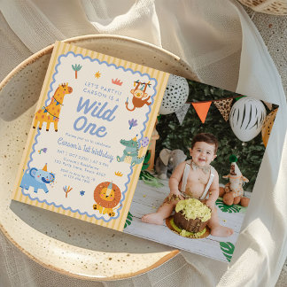 Wild One Cute Safari Animals 1st Birthday Photo Kaart
