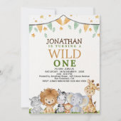 Wild One Cute Safari Animals Birthday Kaart (Voorkant)
