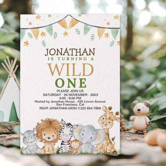Wild One Cute Safari Animals Birthday Kaart