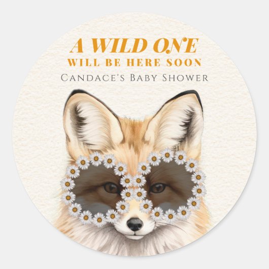 Wild One Daisy Fox Baby shower Ronde Sticker (Voorkant)