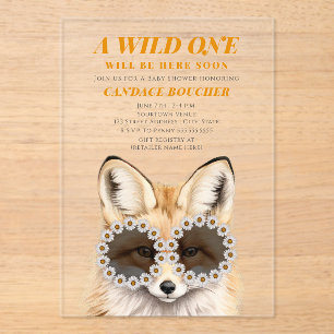 Wild One Daisy Zonnebril Fox Baby shower Acryl Uitnodigingen