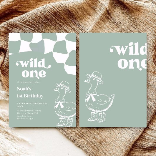 Wild One Dapper Duck 1st Birthday- sage green Kaart