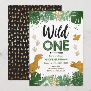 Wild One Dino Party Boy Gold Dinosaurus 1e verjaar Kaart