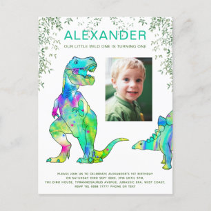 Wild One Dinosaur 1e Birthday Party Budget Uitnodiging Briefkaart