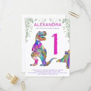 Wild One Dinosaur 1e Birthday Party Budget Uitnodiging Briefkaart