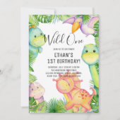 Wild One Dinosaur 1er Anniversaire Fête Invitation (Devant)