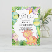 Wild One Dinosaur 1er Anniversaire Fête Invitation (Debout devant)