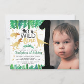 Wild One Dinosaur Boys 1st Birthday Foto Kaart (Voorkant)