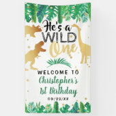 Wild One Dinosaur Boys 1st Birthday Welkom Spandoek (Verticaal)