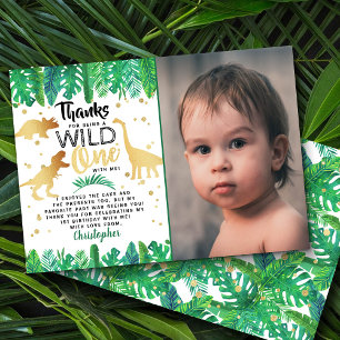 Wild One Dinosaur Boys First Birthday Foto Bedankkaart