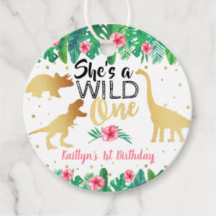 Wild One Dinosaur Girls 1ste verjaardag Bedankjes Labels