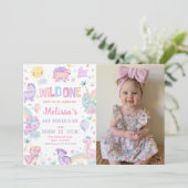 Wild One Dinosaurus 1e Verjaardag Party Foto Kaart (Staand voorkant)