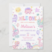 Wild One Dinosaurus 1e Verjaardagsfeest Kaart (Voorkant)