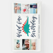 Wild One Dinosaurus Fotocollage Verjaardagsfeest Spandoek (Verticaal)