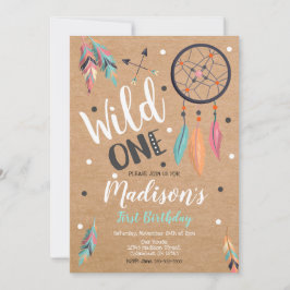 Wild One Dreamcatcher 1e verjaardag Uitnodiging