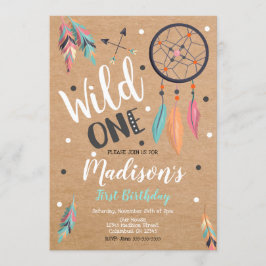 Wild One Dreamcatcher 1e verjaardag Uitnodiging