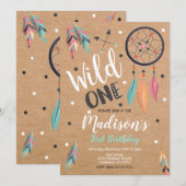 Wild One Dreamcatcher 1er Invitation anniversaire (Devant / Derrière)