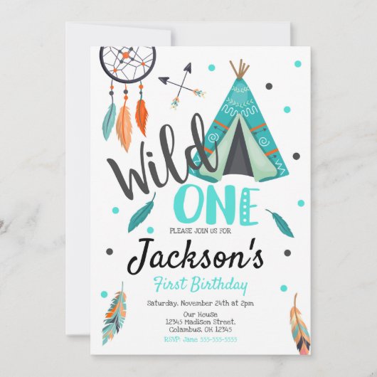 Wild One Dreamcatcher Teepee Invitation d'annivers (Devant)
