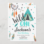 Wild One Dreamcatcher Teepee Invitation d'annivers (Devant / Derrière)