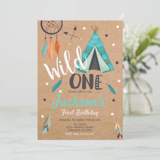 Wild One Dreamcatcher Teepee Invitation d'annivers (Debout devant)