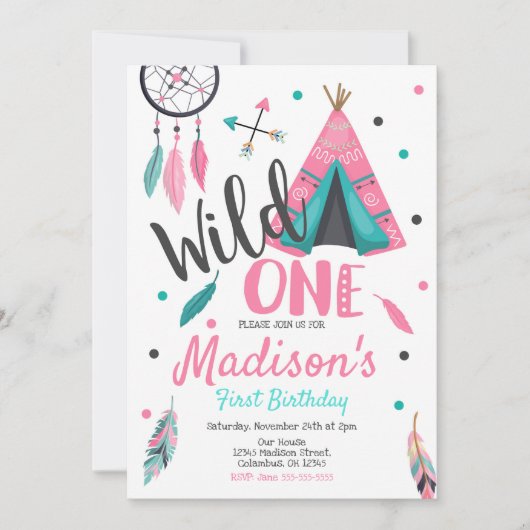 Wild One Dreamweaver Teepee Birthday Invitation Kaart (Voorkant)