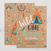 Wild One Dreamweaver Teepee Birthday Invitation Kaart (Voorkant / Achterkant)