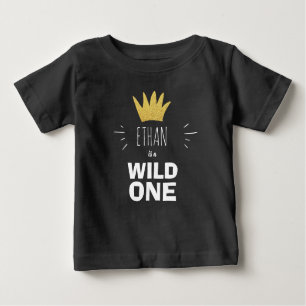 Wild One Eerste verjaardag Crown Zwart Goud T-shir