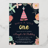 Wild One | Eerste verjaardag Folie Uitnodiging (Voorkant)