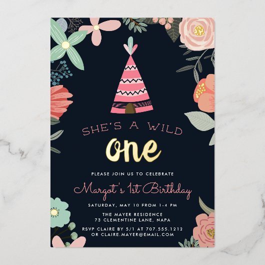 Wild One | Eerste verjaardag Folie Uitnodiging (Voorkant)