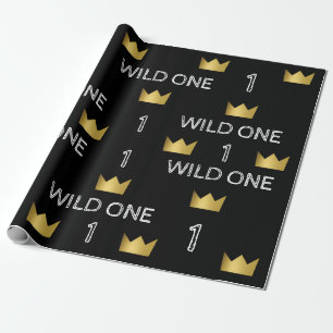 Wild One Eerste Verjaardag Gouden Kroon Inpakpapie Cadeaupapier