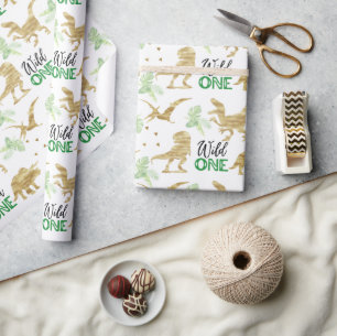 Wild one Elegant golden Dinosaur Cadeaupapier