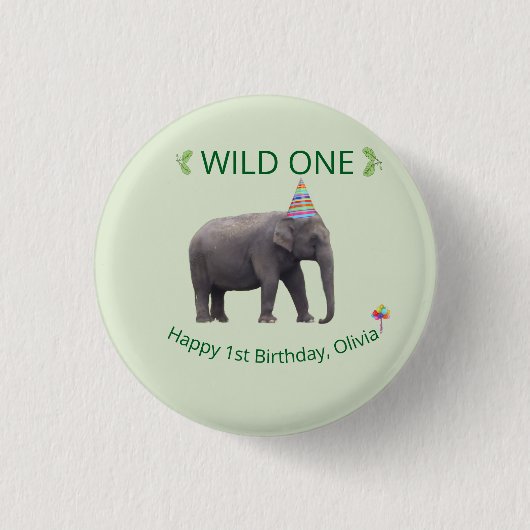 Wild One Elephant Birthday Accent Ronde Button 3,2 Cm (Voorkant)