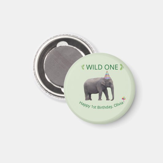 Wild One Elephant Birthday Keepsake Magneet (Voorkant / Achterkant)