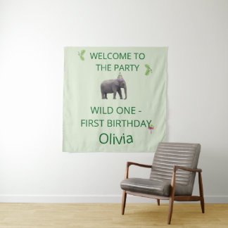 Wild One Elephant Party Welcome Art Wandkleed