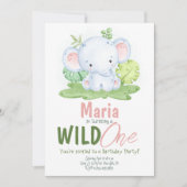 Wild One Elephant Safari Invitation d'anniversaire (Devant)