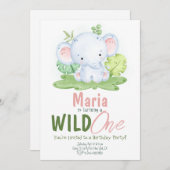 Wild One Elephant Safari Invitation d'anniversaire (Devant / Derrière)