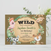 Wild One Exotic Animal Birthday Invitation Kaart (Staand voorkant)