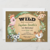 Wild One Exotic Animal Birthday Invitation Kaart (Voorkant)