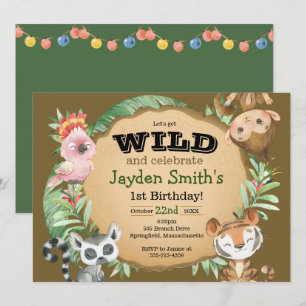 Wild One Exotic Animal Birthday Invitation Kaart